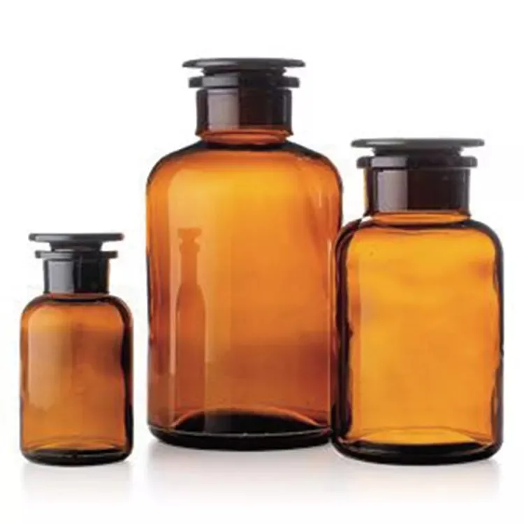 Custom 60ml 125ml 250ml 500ml Amber Brown Narrow Wide Mouth Reagent Bottle Vintage Glass Apothecary Jar With Glass Stopper