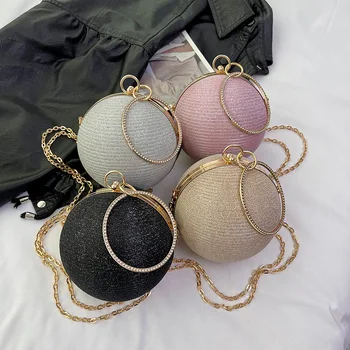 Novelty ladies dinner party evening bags Wholesale fashion chain round temperament diamond-encrusted hand crossbody bag