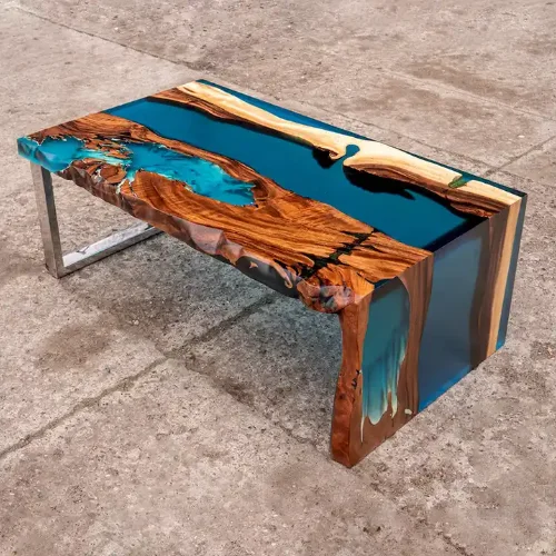 Natural Sustainable Furniture Walnut Wood Modern Wood Epoxy Resin River Table  Artistic Style Luxury Dining Room Table