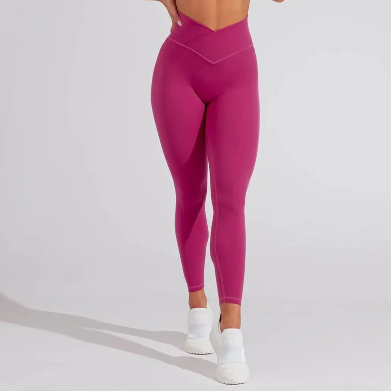 Tummy Control Overlapping V Waist Crossover Butt Lift Workout Gym Tights Leggings Women Compression Yoga Pant