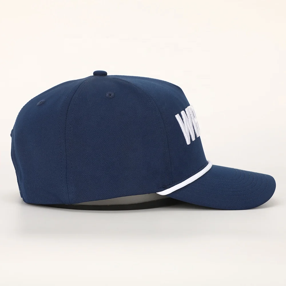 Wholesale Custom 3d Embroidery 5 Panel Navy Blue Polyester Performance ...