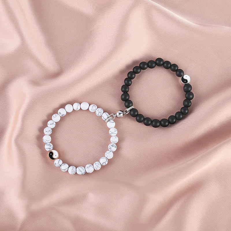 Wholesale Beaded Couple Bracelet Frosted Stone Turquoise Magnet Bracelet Natural Stone Men and Women Lover Bracelets