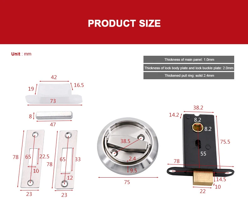 Stainless Steel 304 Door Concealed Pull Handle Indoor Door Lock For