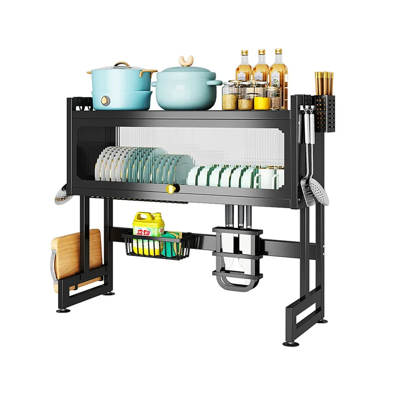 2 Tier 85cm Black Metal Kitchen Storage Racks Basket Organizer