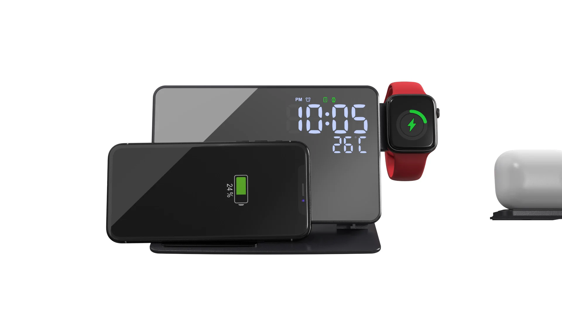 Temperature Display Desk Led Alarm Clock Wireless Charger 15w Fast