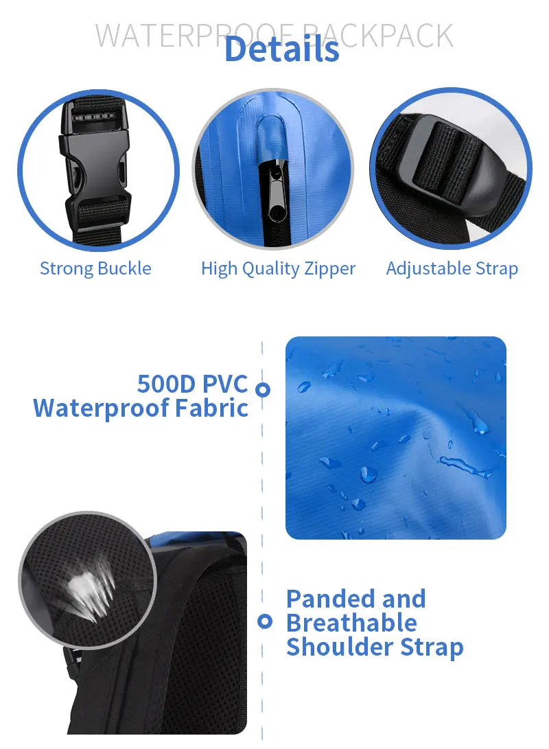 Hot Selling Seamless 500D Tarpaulin PVC Waterproof Backpack for Outdoor Drifting Waterproof Gear Bag Backpack