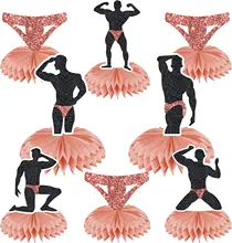 Nicro Bridal Shower Hen Party Table Topper Decoration Rose Gold Glitter Funny Male Bachelorette Table Honeycomb Centerpieces