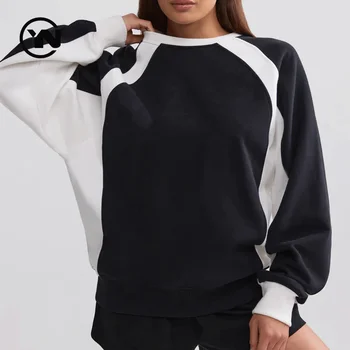 Wholesale Custom Embroidery Blank Oversized Cotton French Terry Solid Drop Shoulder Crewneck Women Hoodies Sweatshirts