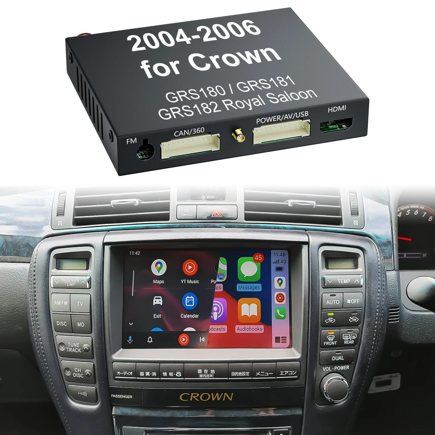 grs182 CROWN カーナビゲーション トヨタ Crown GRS180 GRS181 GRS182 用 ワイヤレス Apple CarPlay