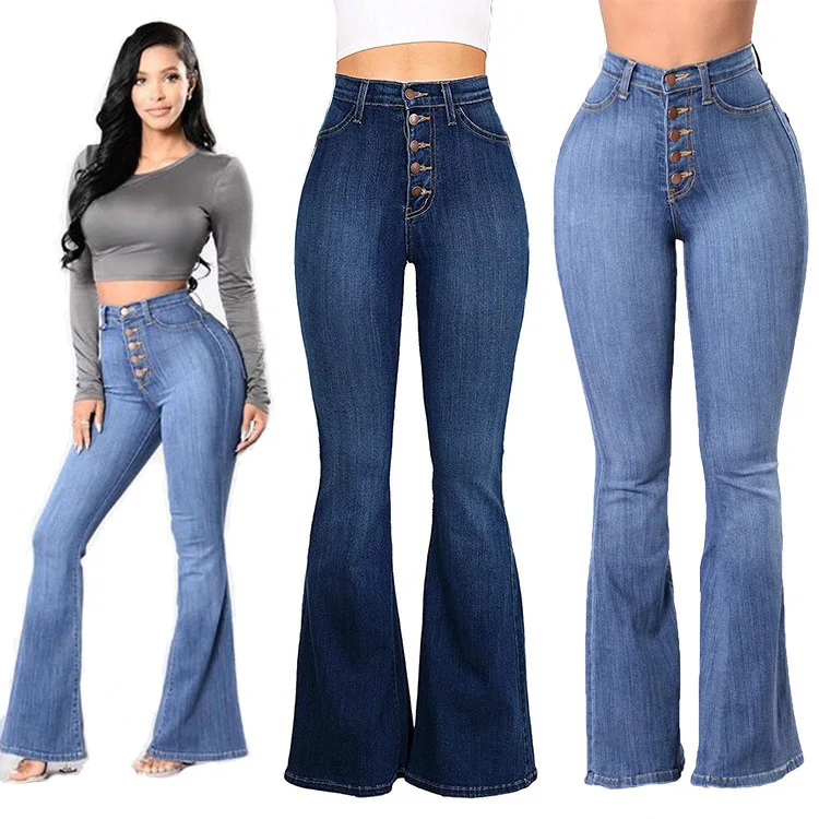 Pantalones Vaqueros Acampanados Para Mujer,Vaqueros De Cintura Alta Con  Botones,Largos,Informales,De Realce De Glúteos,Talla Grande - Buy Vaqueros  De Pierna Ancha,Alta Cintura Jeans Abotonados,Europeo Y Americano Mujer  Vaqueros Product on Alibaba.com