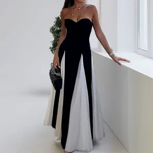 Women's A-Line Summer Evening Gown Strapless Robe Dress Contraste Mesh Empire Waistline Solid Pattern Breathable for Leisure