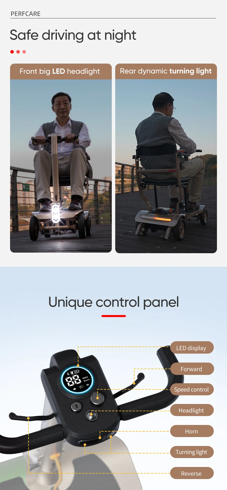 All Terrain Lightweight 4 Wheel Electric Scooters Powerful Brushless