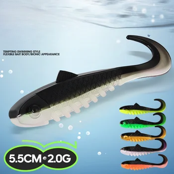 CHEERY 5.5cm 2g Drop Shot Floating Ribbed Paddle Tail Soft Plastic Lure PVC Artificial Bait for Bass Fishing – Soft Lure – view 3