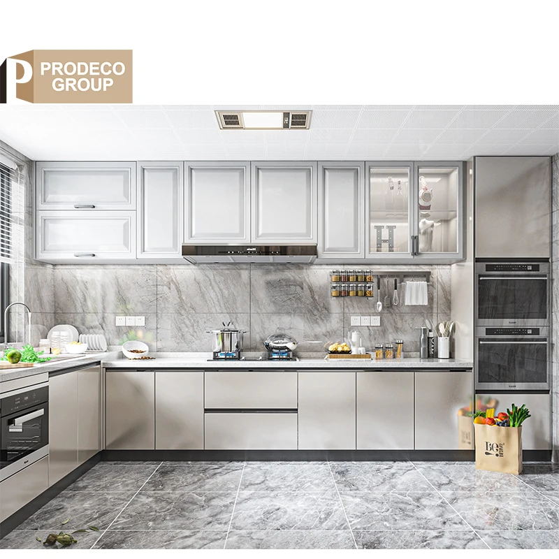 Luxury Apartment Project Wood Veneer Laminate Modern Complete Set Kitchen Cabinets with Faucet High End Kitchen Furniture