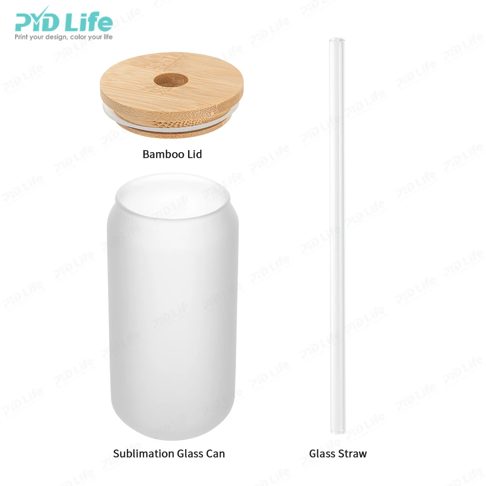 PYD Life Sublimation Glass Water Bottles Blanks with Bamboo Lid