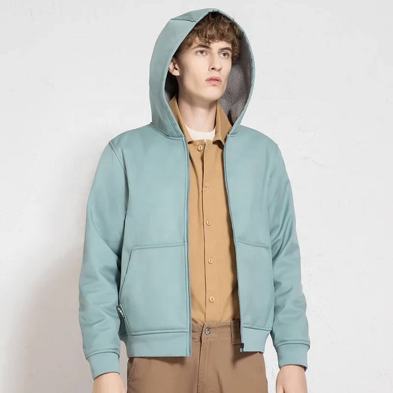 JL-0217D 350gsm Blank Full Zip up Hoodie Fleece Oversized Heavyweight Winter Warm Zip up Hoodie Puff Printing Zip