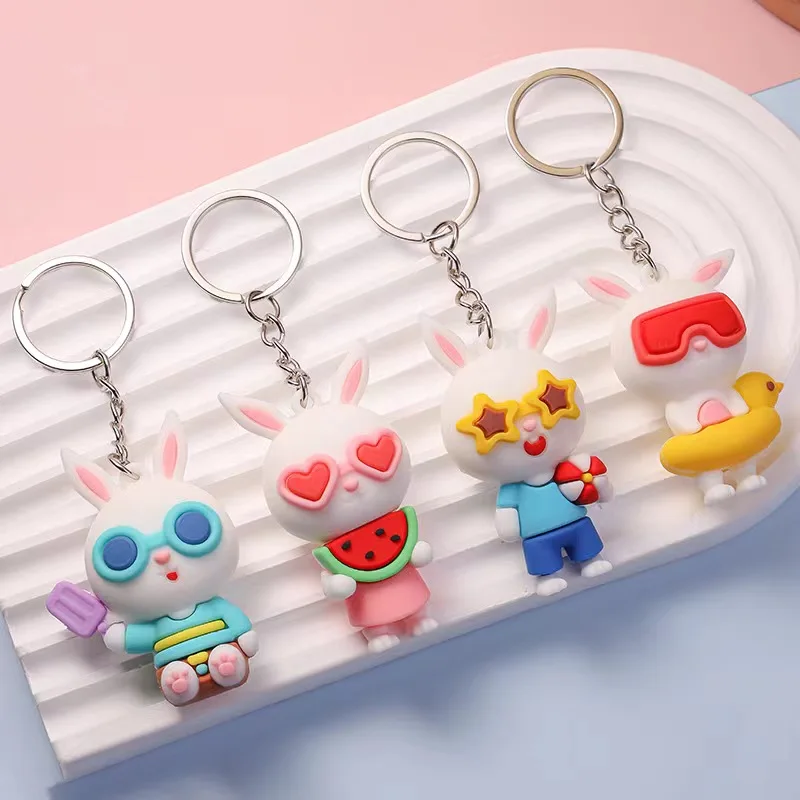 New summer rabbit key pendant cute summer beach rabbit key chain pendant doll car key chain