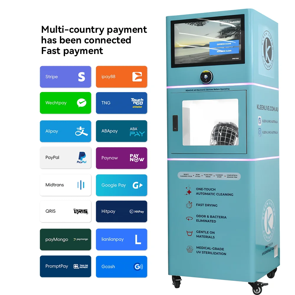 Automatic Helmet Cleaning Vending Machine for Motorcycle and Bike Helmets with Sterilizing and QR Payment System