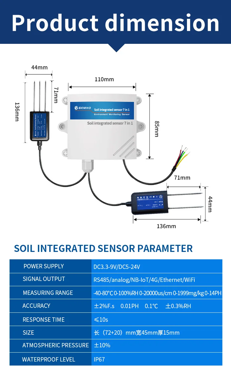 Rs485 Modbus Output Smart Agriculture 7 In 1 Ec Conductivity Ph Npk ...