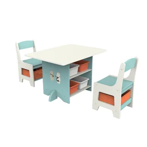 EDULAND Modern Durable Eco-Friendly Wooden Desk Montessori Activity Toddler Study Table and Chair Set with Storage Drawers