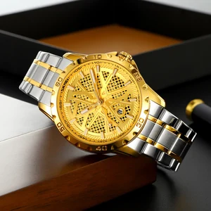 SKMEI 9337 Men's Luxury Sports Style Quartz Watch Gold-Tone Waterproof Stainless Steel Strap Luminous Chronograph Custom Charm