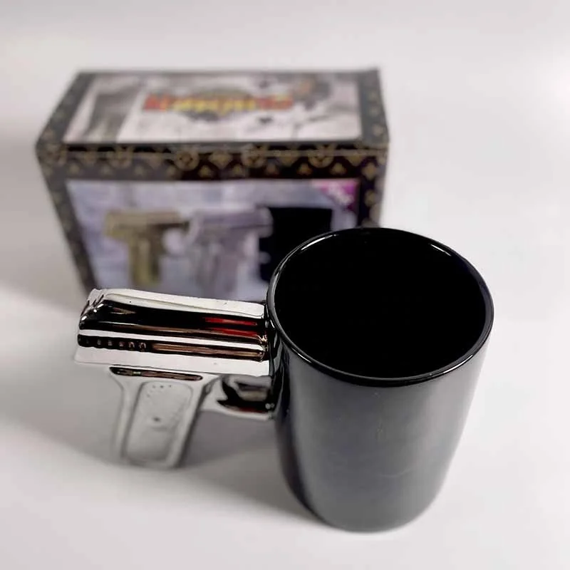 Factory Direct Sales Ceramic Mug Creative Revolver Ceramic Mug 3D Thin  Shell Embossed Shape Handle Water Cup Ceramic Coffee Mug