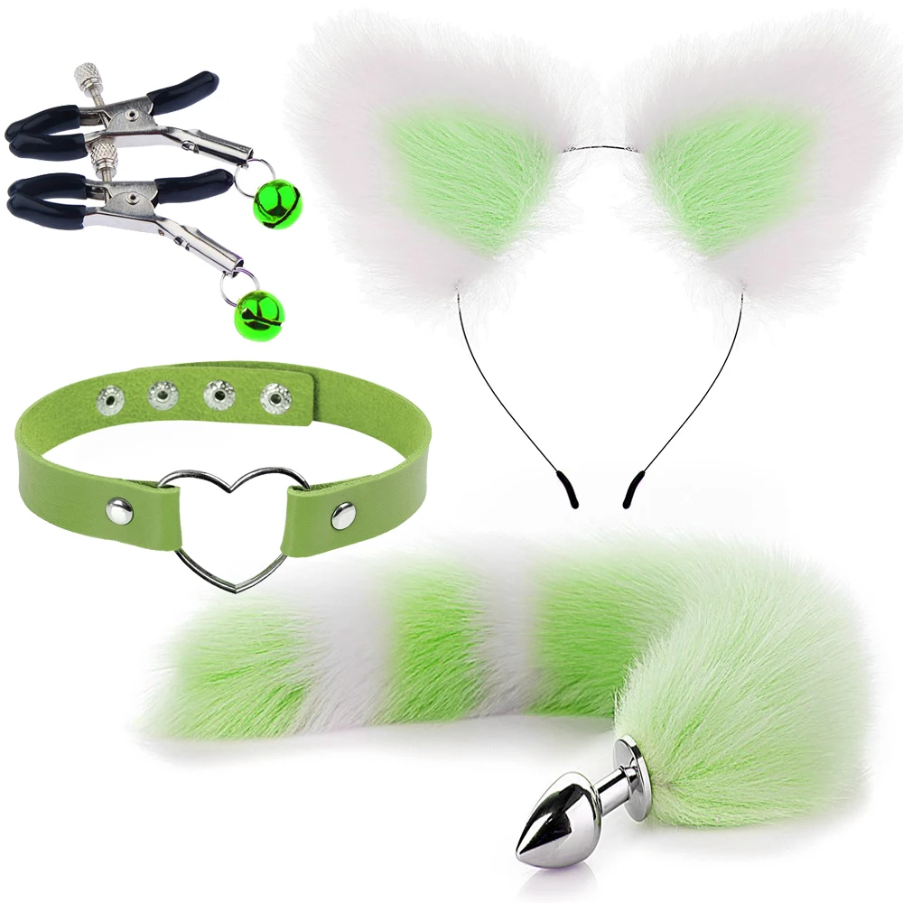 Metal Butt Plug 4 In 1 Fur Set Skin Friendly Smooth Touch Anal Plug Fox Tail Breast Clip Hairpin Couple Cosplay Multi-color_voghion.com
