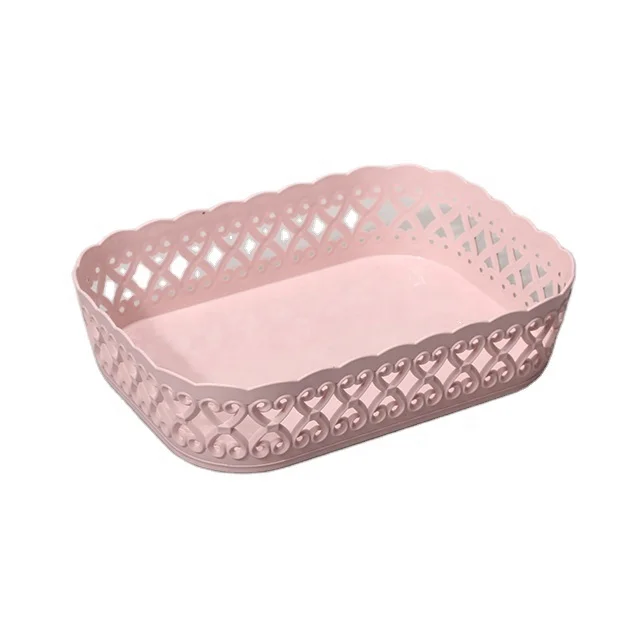 Lace Design Rectangle Kitchen and Living Room Plastic Storage Basket