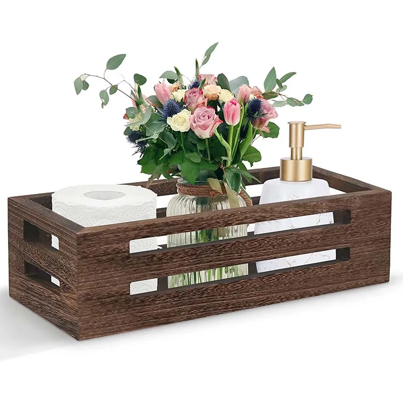 Natural Wooden Bathroom Baskets For Toilet Tank Tray Bamboo Bathroom