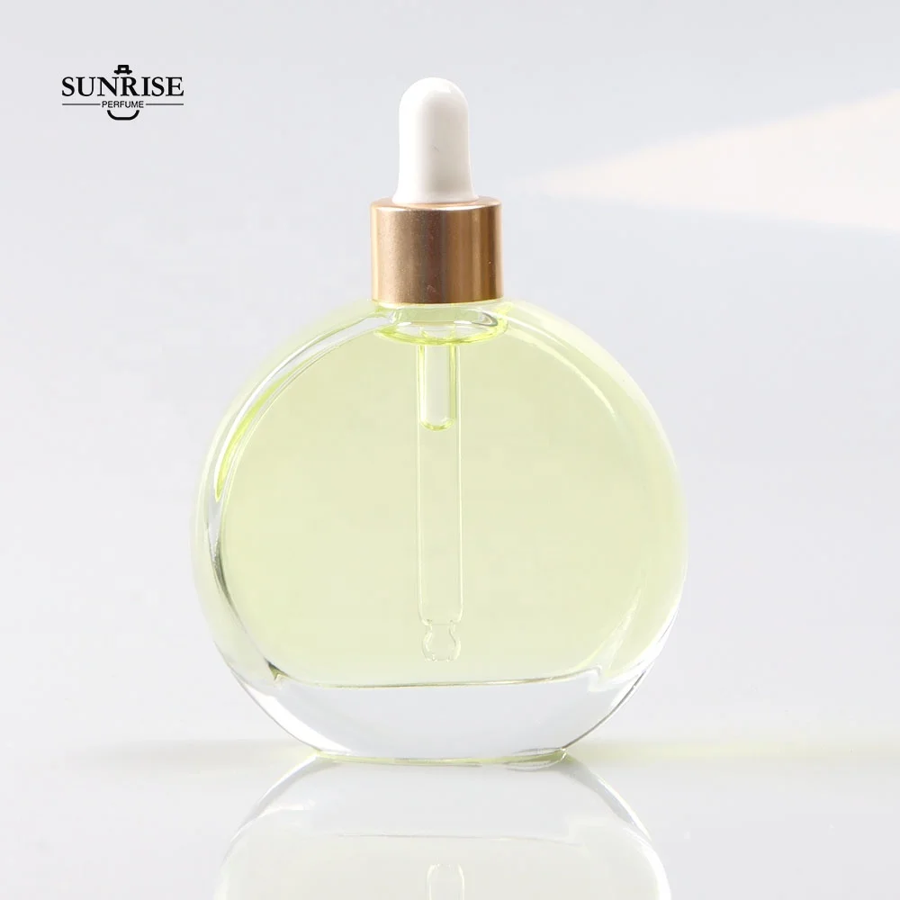 1000pcs Custom Design Offered 2OZ 50ml 60ml Flat Round Shape Glass  Essential Oil Bottle Serum Bottle with Dropper Box