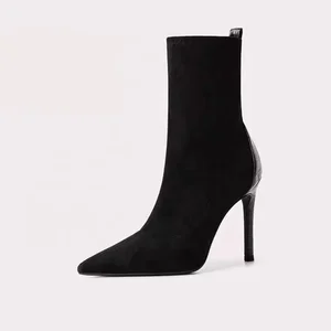New Fashion Women's Stretch Heels Ankle Sock Boots Pointed Toe Breathable and Height Increasing for Spring Autumn