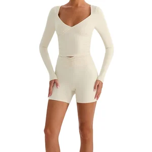 LANGHE Custom High Quality Quick Dry Workout V Shape Gym Running Sport Shorts Set Wrinkled Casual Fitting Shorts Set