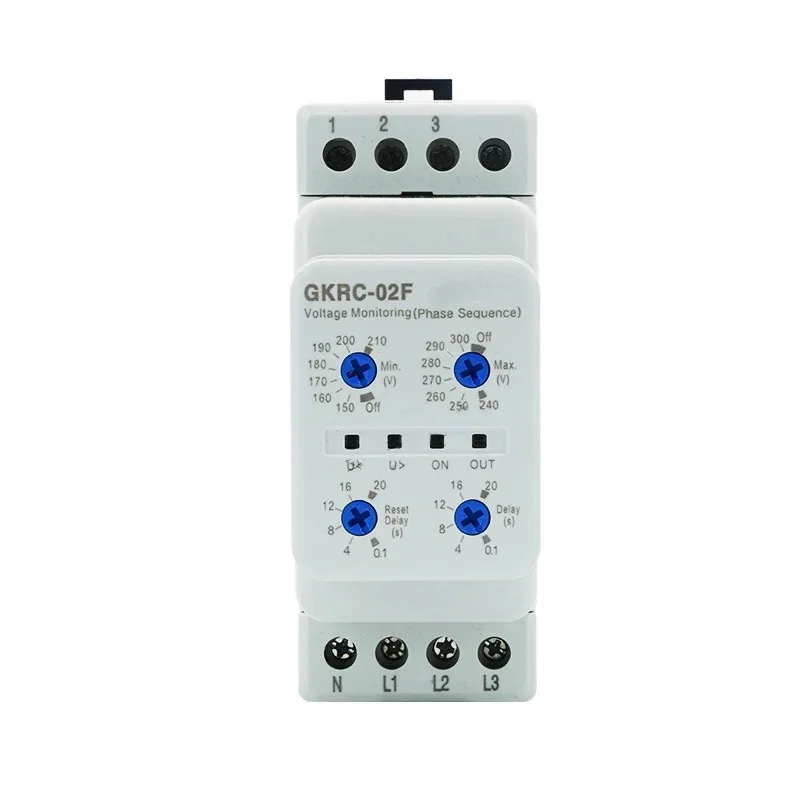 GKRC-02FA 3Phase 3Wires Under and Over Voltage Protection Relay Auto Power Supply Phase Sequence Protector