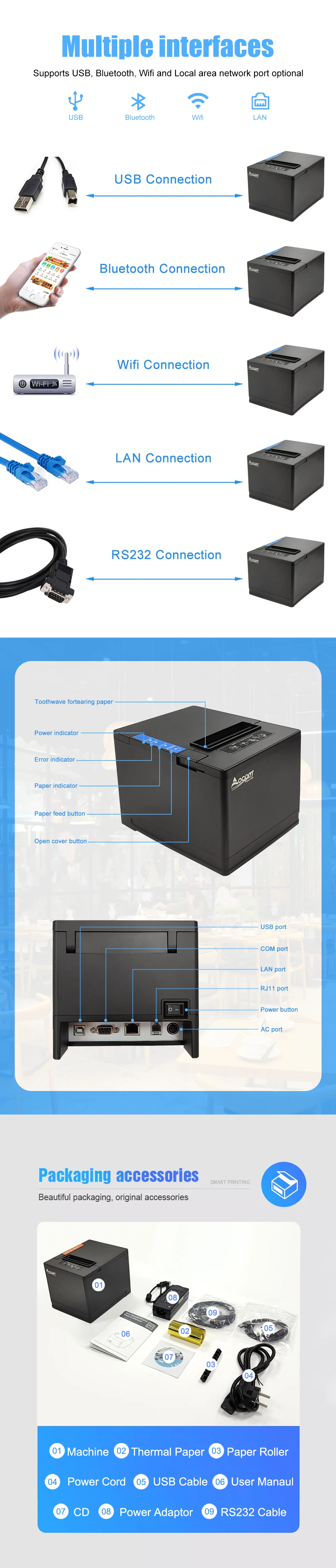 Ocpp-80s Ocom Desktop Impresora De Recibos Ticket Printer 80mm Pos ...