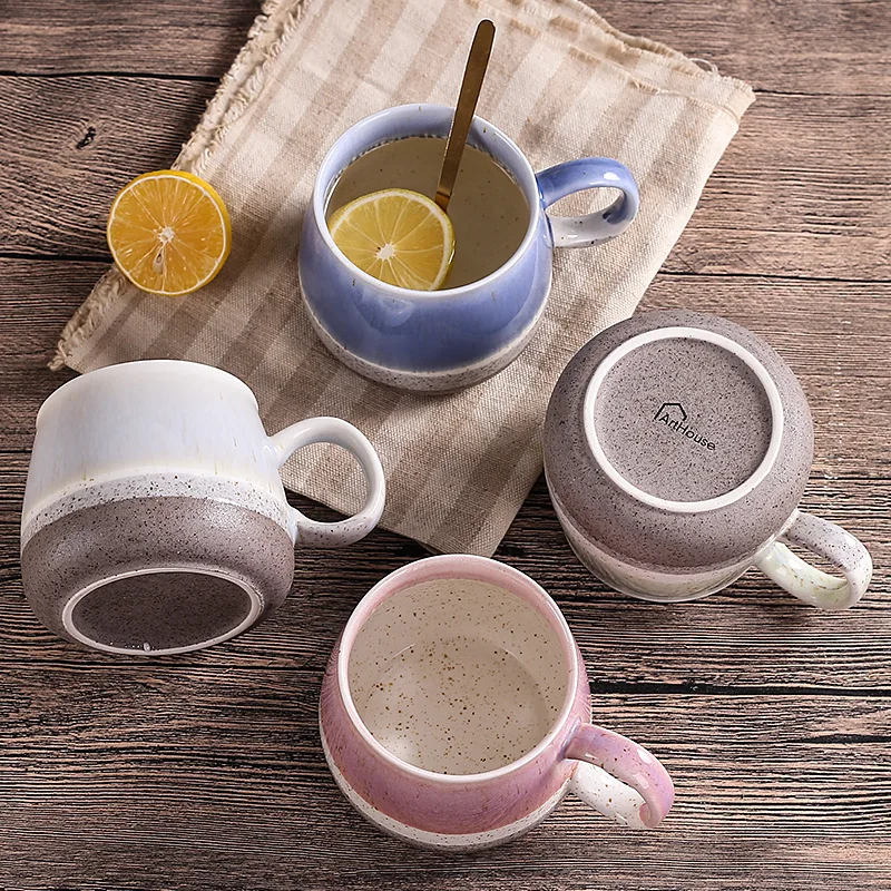 FENN wholesale novelty vintage belly ceramic coffee mugs 400ml custom logo gradient reactive glazed pottery clay business gifts