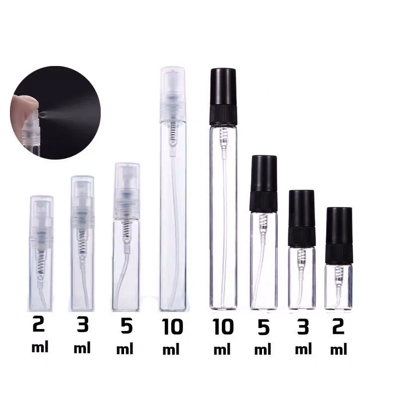 2ml 3ml 5ml 10ml Transparent Perfume Glass Bottles Spray with Pump Small Container