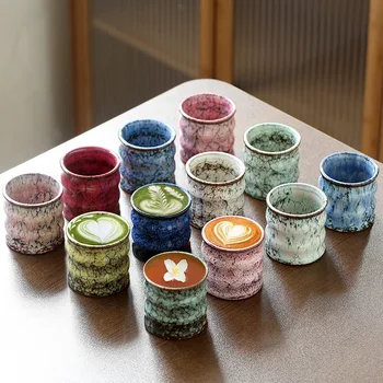 Small Ceramic Tea Coffee Cup 3.7 oz Japan Style Turkish Arabic Coffee Cups Handmade Porcelain Mug for Tea