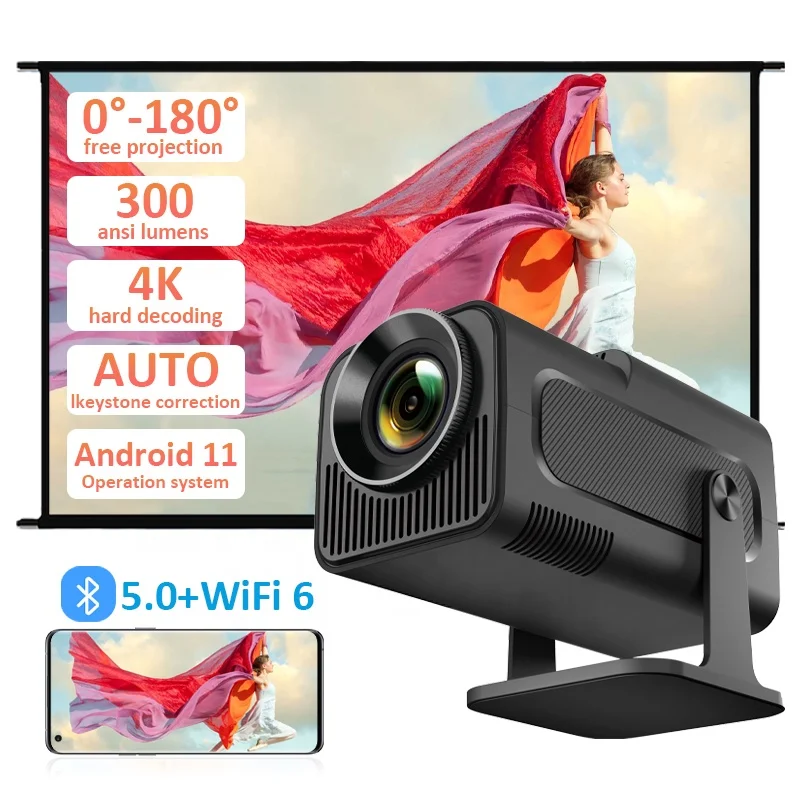 Ihomemix New HY320 Smart Portable Mini Wifi Projector Android 11 Dual WIFI LCD 4K Video 720P Home Theater Projector 4K Projector