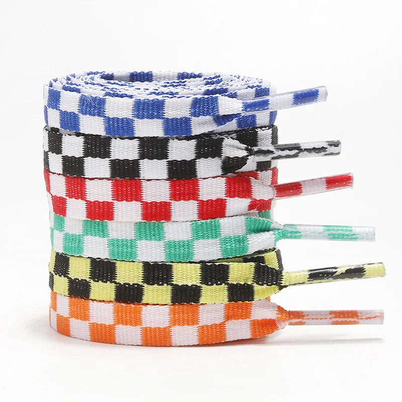 8mm Width Checkered Flat Shoe Laces 100-180cm Colorful Checker