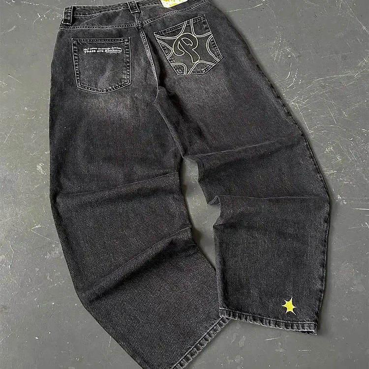 OEM Custom New Fashion Embroidered Streetwear Jeans Men's Straight Boys Baggy Jeans Acid Wash Vintage Plus Size Jeans for Men gallery 6
