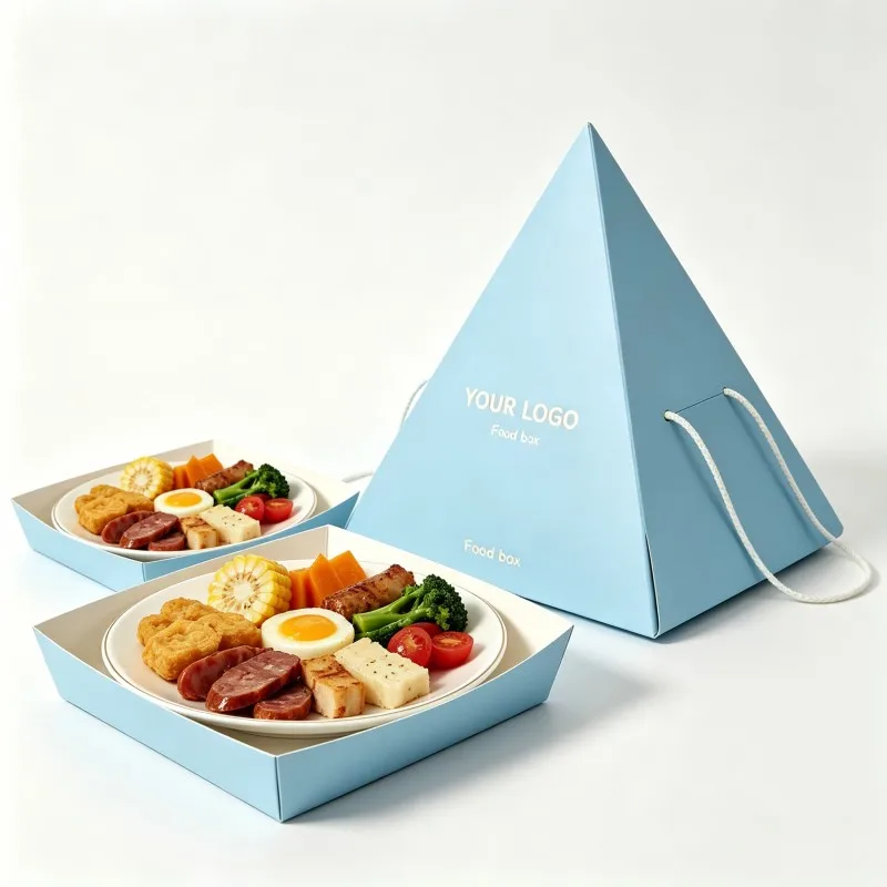 Scatola piramidale in carta con logo a caldo personalizzato, scatola ecologica per picnic adatta a torte, scatola multi-strato per imballaggio alimentare con corda