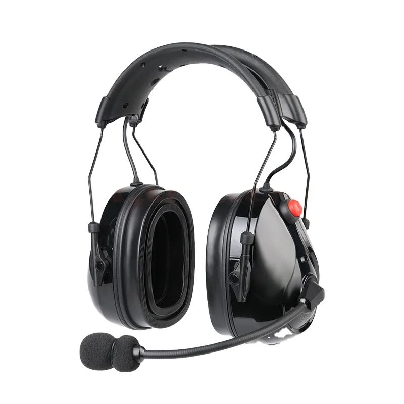Heavy-Duty Two-Way Radio Headset for Motorola 2-Pin NC Boom Mic and Inline PTT Waterproof and Noise Cancelling Headband