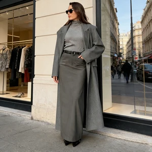 Women's New Autumn Single-Button Closure Woolen Coat with Notched Collar-Modern Simple Elegant Business Casual Style