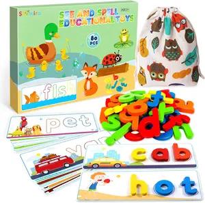 EDULAND DIY Wooden Puzzle Toy See & Spell Educational Alphabet Colors Recognition Game Pegged Puzzles Gift for Preschool Kids