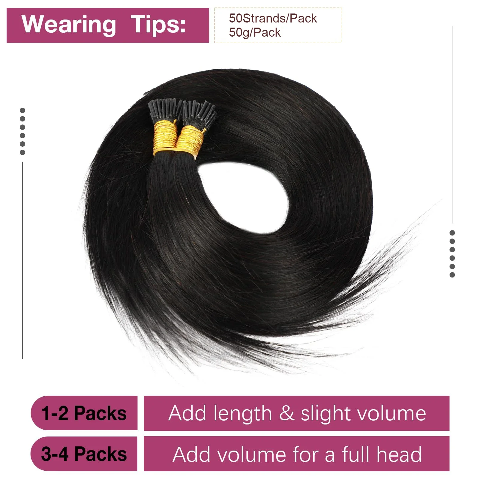 I Tip Echthaar-Extensions Brazilian Fusion 50 Strähnen Naturschwarz_voghion.com