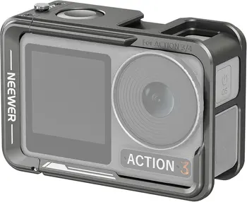 NEEWER Action 4 Action 3 Camera Cage, Metal Protective Video Rig for Osmo Action 4 3 Compatible with DJI Mic, with Cold Shoe, 1