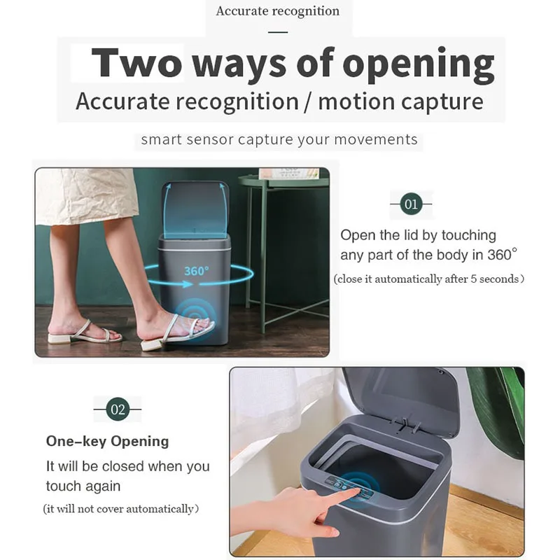 14L Mini Auto Trashbin Trashcan Smart Kitchen Portable Charging Rubbish Dust Plastic Infrared Bucket Garbage Trash Waste Bins