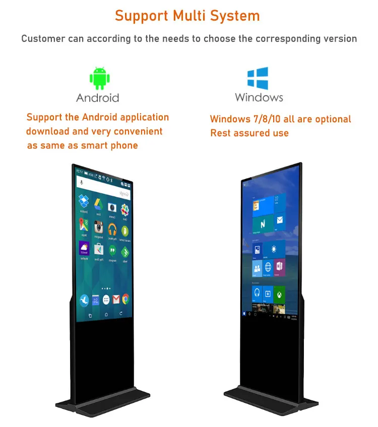 43 49 55 65 Inch HD Touch Screen LCD Kiosk Indoor Advertising Player ...