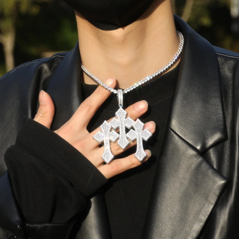 Mens Rose Gold Plated Copper Necklace with Diamond Cross