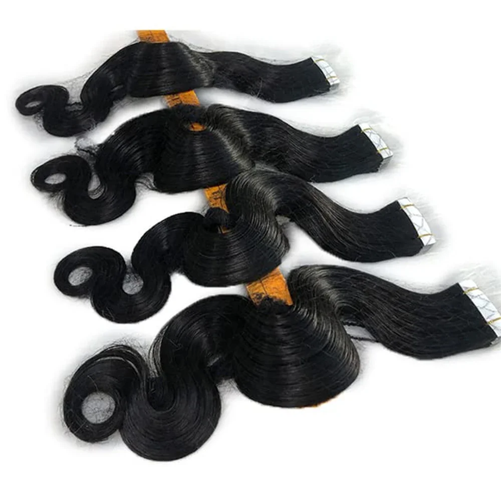 Tape In Echthaar Extensions Body Wave Naturschwarz 50g 20stk_voghion.com